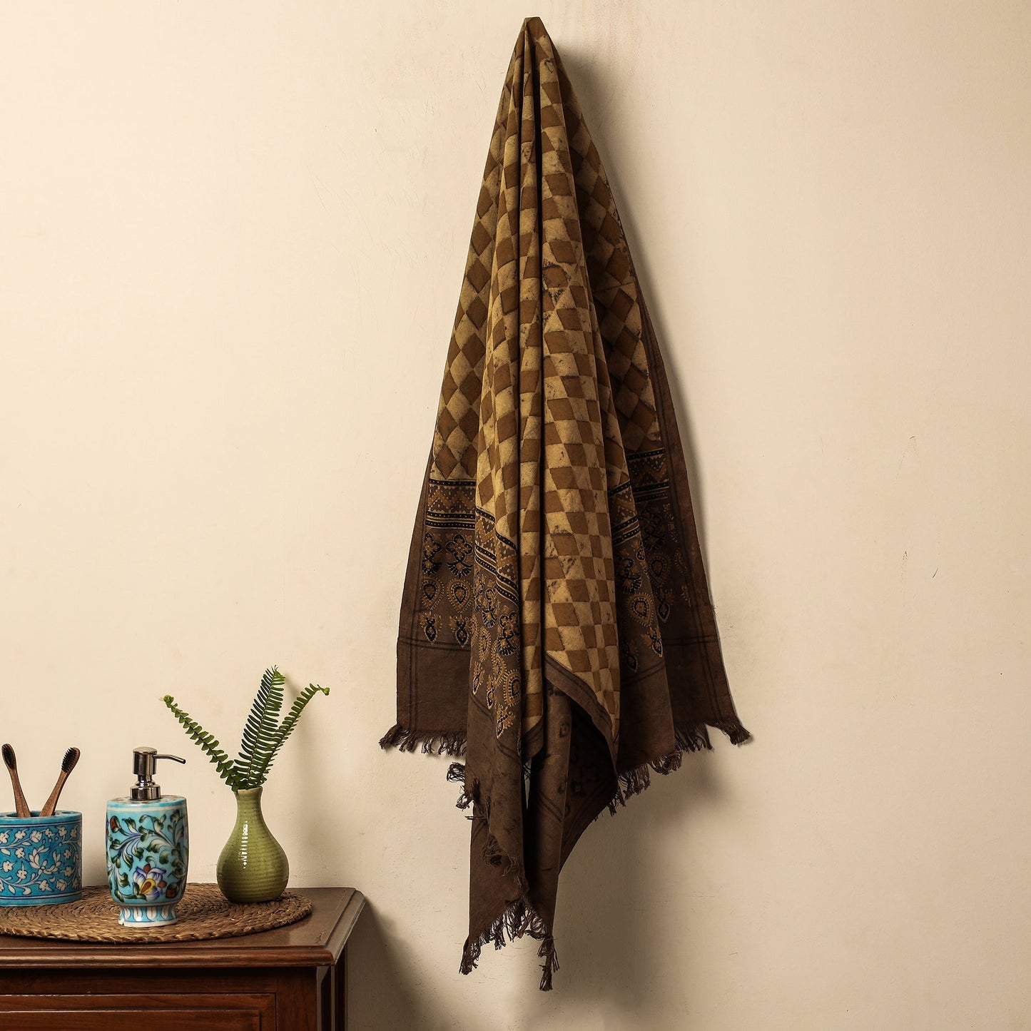 Brown Block Print Cotton Ajrakh Handloom Towel