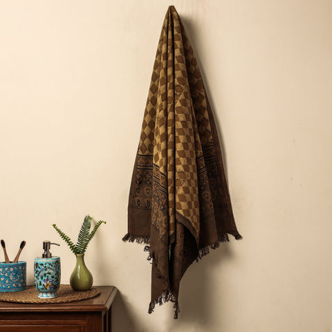 Brown Block Print Cotton Ajrakh Handloom Towel