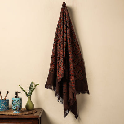 Brown Block Print Cotton Ajrakh Handloom Towel