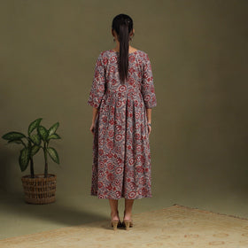 Brown Block Print Cotton Flared Sanganeri Dress