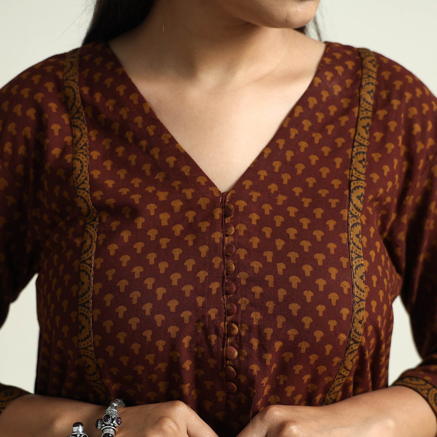 Buy Block Print Cotton A-Line Bagh Kurta For Women
