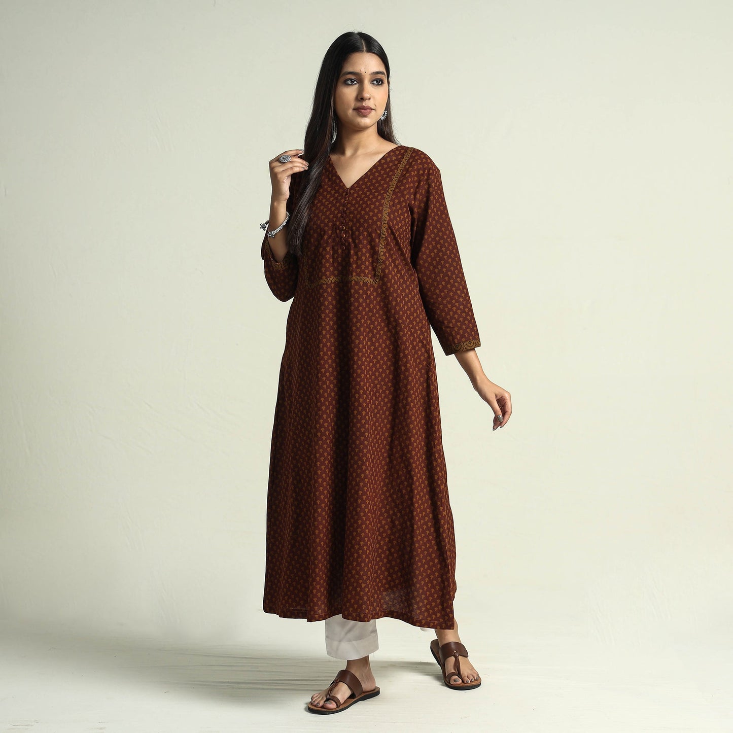 Buy Block Print Cotton A-Line Bagh Kurta For Women