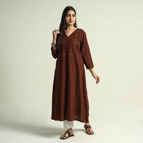 Buy Block Print Cotton A-Line Bagh Kurta For Women