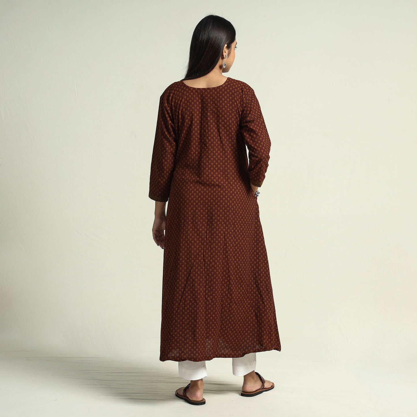 Buy Block Print Cotton A-Line Bagh Kurta For Women
