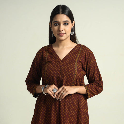 Buy Block Print Cotton A-Line Bagh Kurta For Women
