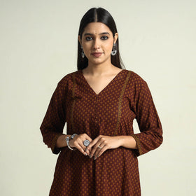 Buy Block Print Cotton A-Line Bagh Kurta For Women