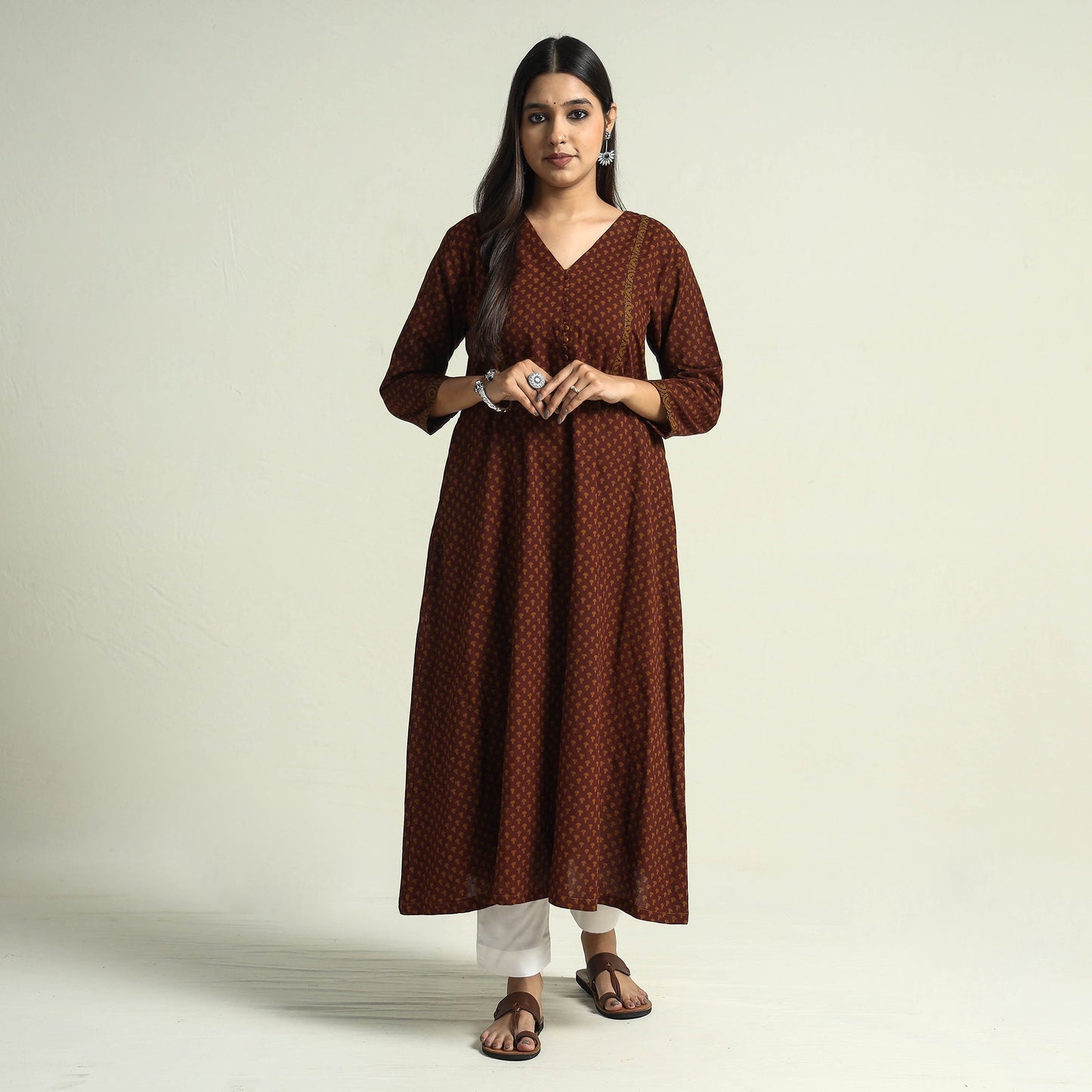 Buy Block Print Cotton A-Line Bagh Kurta For Women