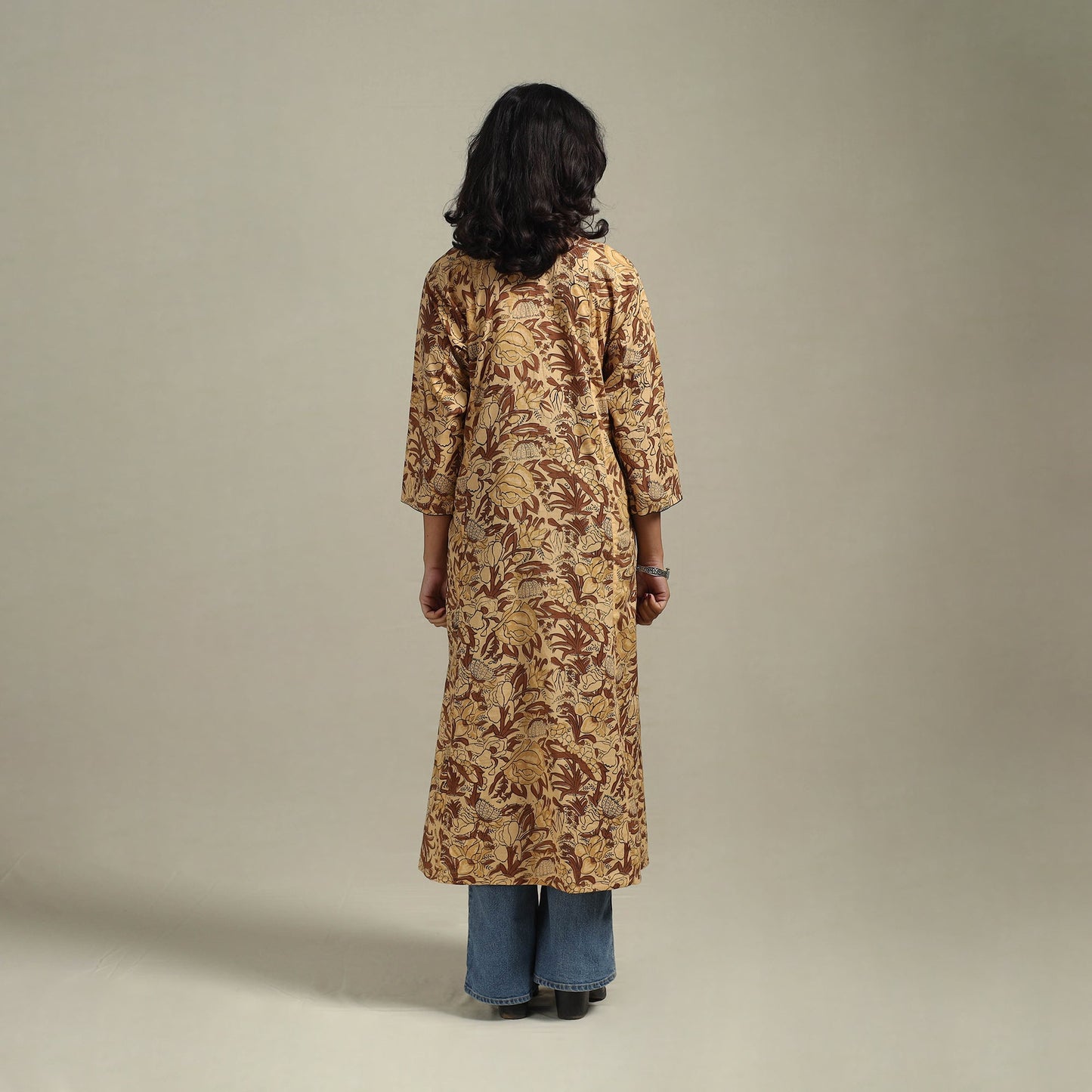 Brown - cotton a-line sanganeri kurta 23 - handcrafted