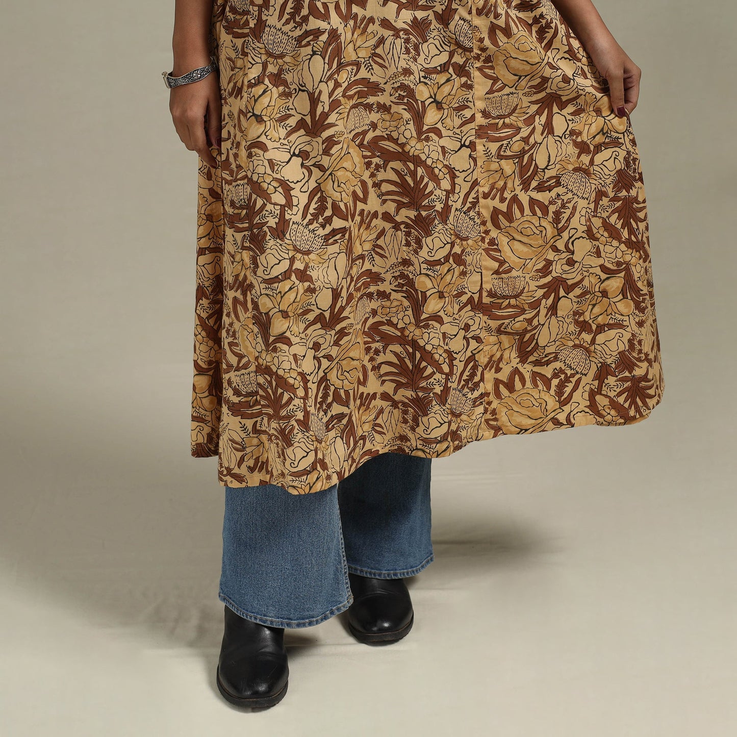 Brown - cotton a-line sanganeri kurta 23 - handcrafted