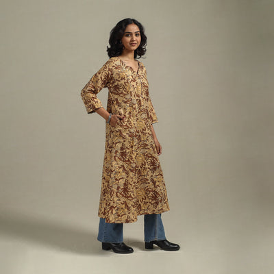 Brown - cotton a-line sanganeri kurta 23 - handcrafted
