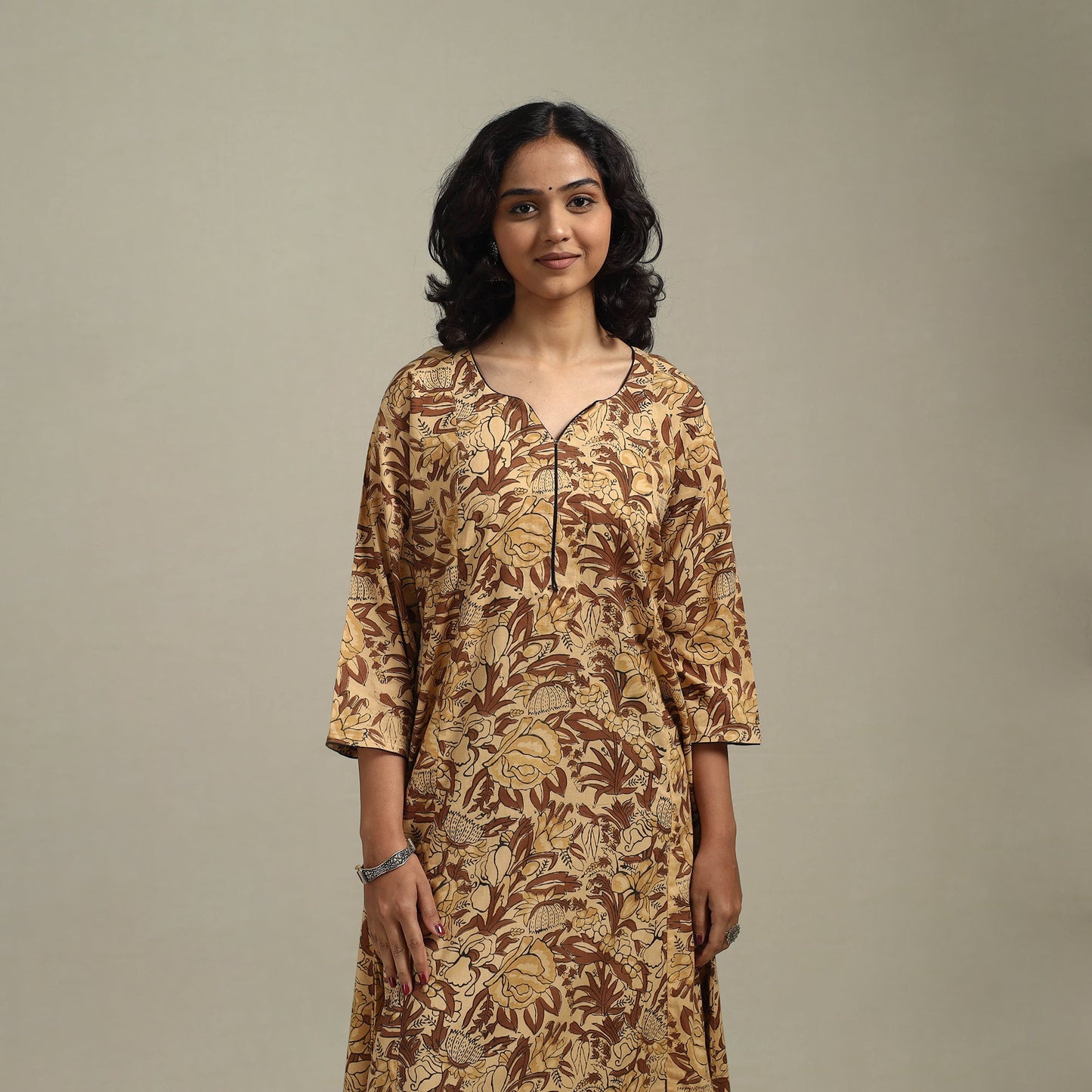 Brown - cotton a-line sanganeri kurta 23 - handcrafted