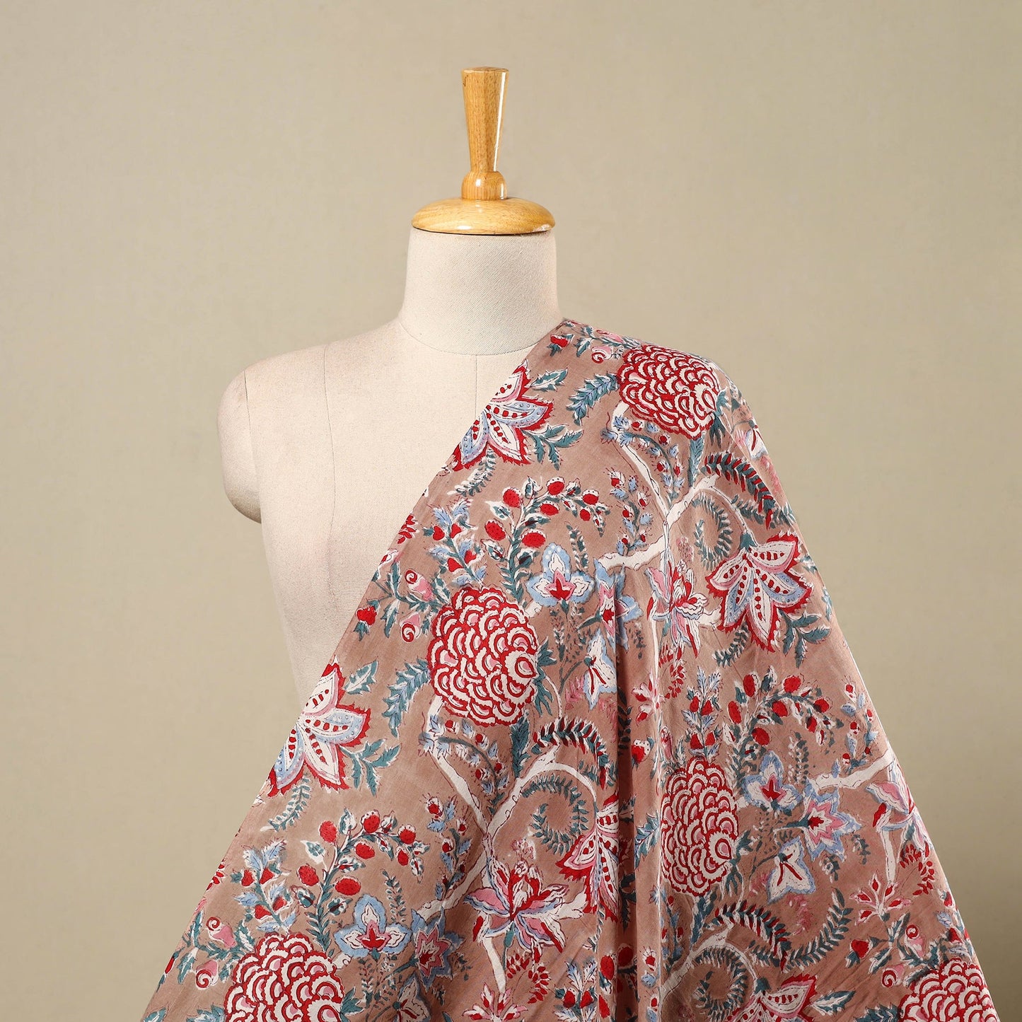 Brown Block Print Cotton Sanganeri Fabric