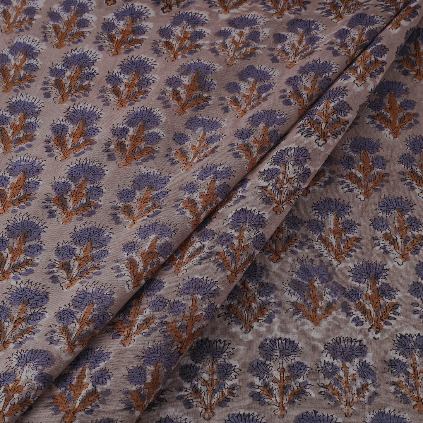 Brown Block Print Cotton Sanganeri Fabric