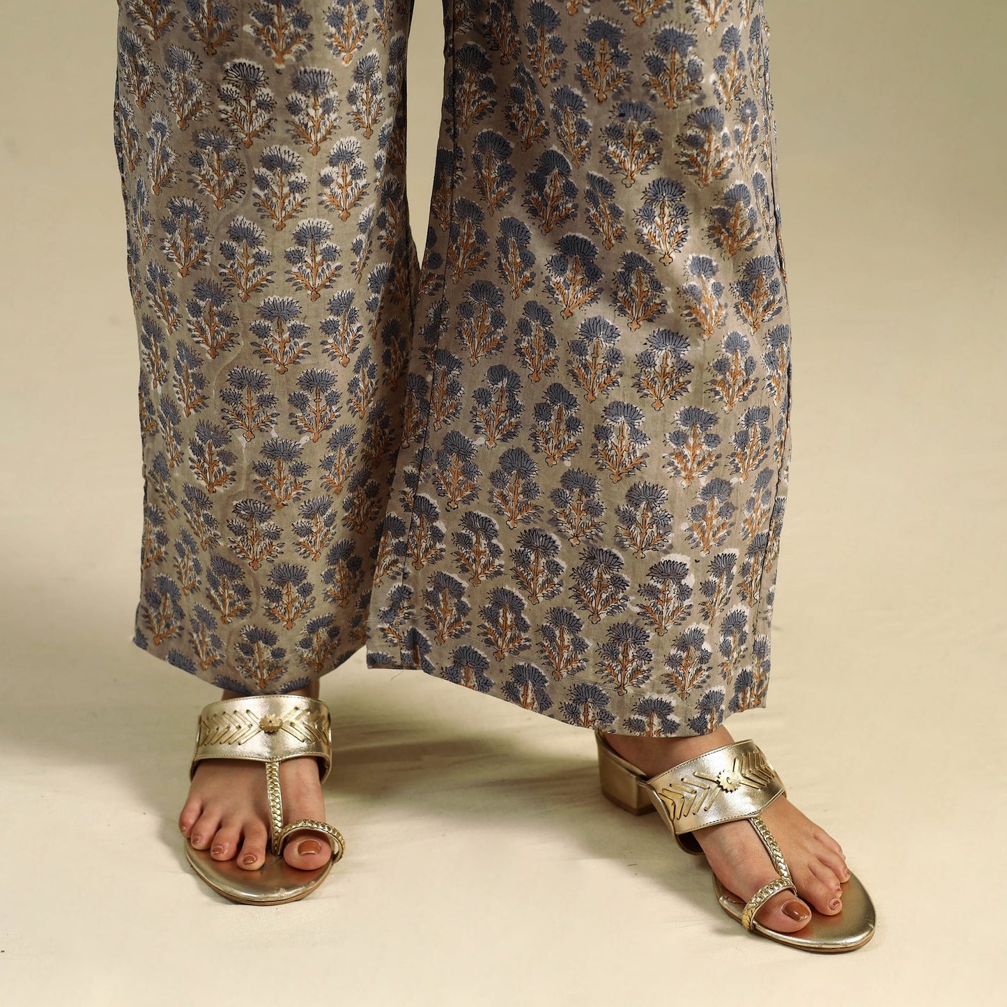 Brown Block Print Cotton Sanganeri Palazzo 