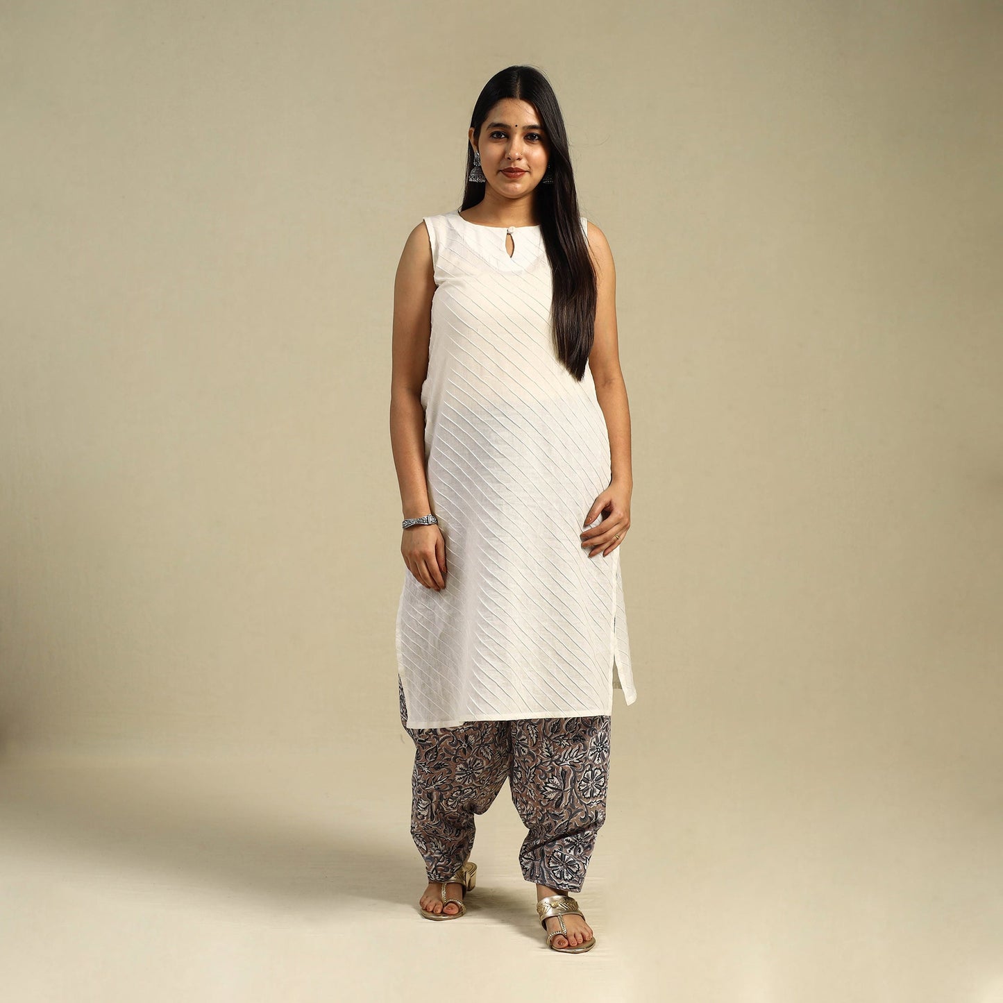 Brown Block Print Cotton Sanganeri Salwar