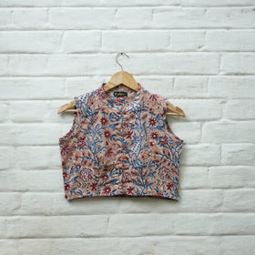 Brown - cotton sanganeri stitched blouse 12 - handcrafted