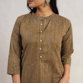 Brown Block Print Cotton Straight Akola Kurta 