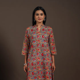 Brown - cotton straight sanganeri kurta 07 - handcrafted