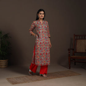 Brown - cotton straight sanganeri kurta 07 - handcrafted