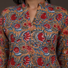 Brown - cotton straight sanganeri kurta 07 - handcrafted