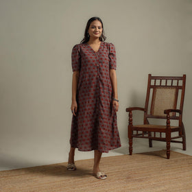 Natural dyed cotton button down dress 07 - handcrafted