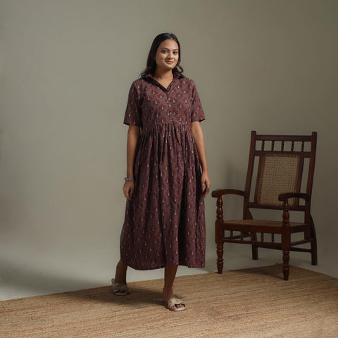 Natural dyed cotton flared dress 10 - handcrafted