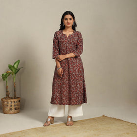 Brown Block Print Natural Dyed Cotton A-Line Ajrakh Kurta