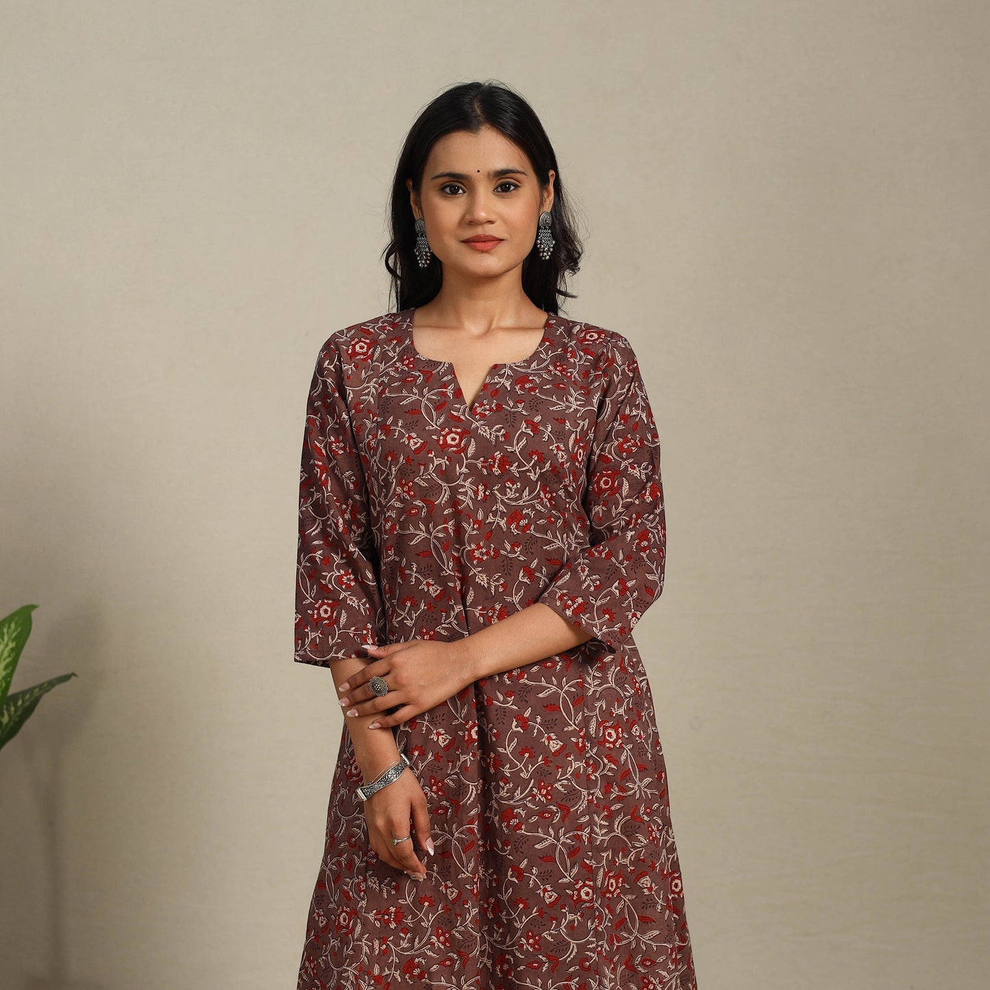 Brown Block Print Natural Dyed Cotton A-Line Ajrakh Kurta