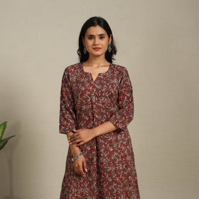Brown Block Print Natural Dyed Cotton A-Line Ajrakh Kurta