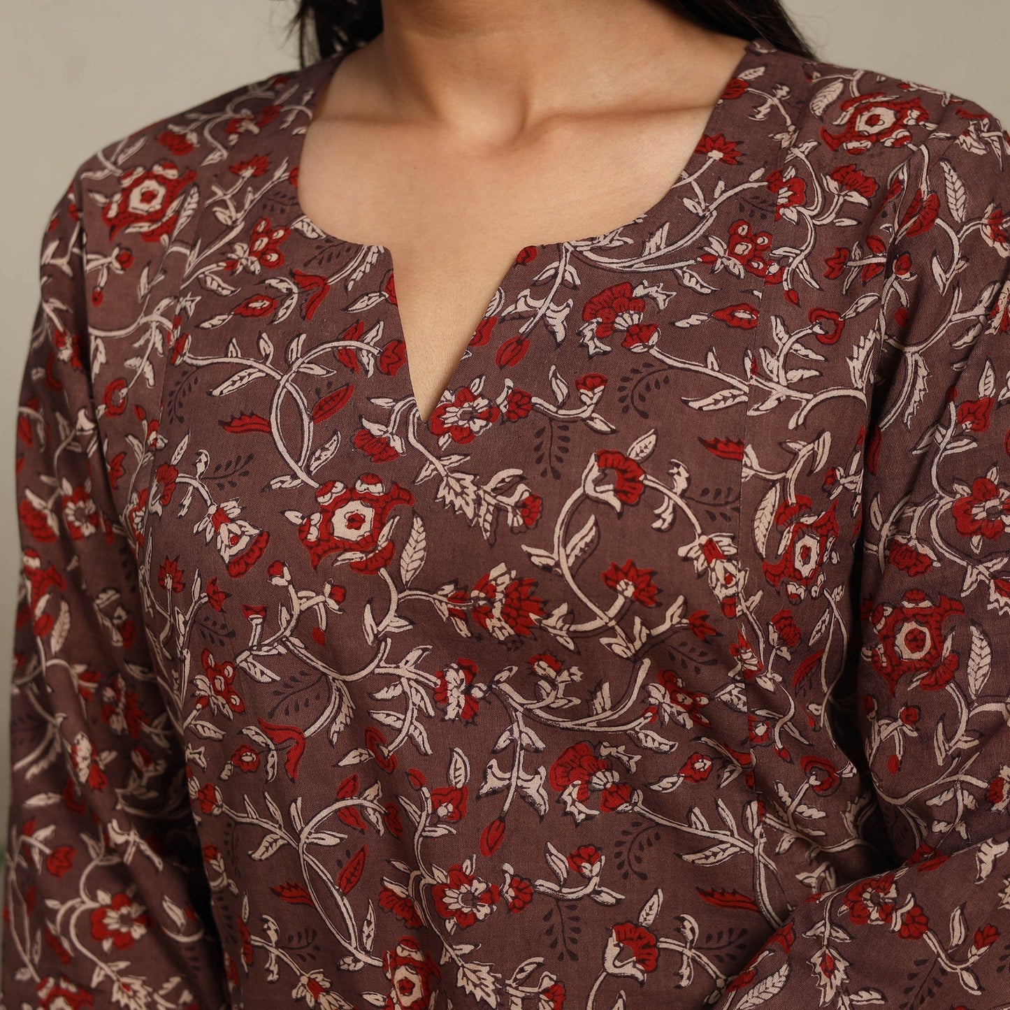 Brown Block Print Natural Dyed Cotton A-Line Ajrakh Kurta