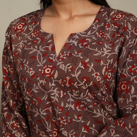 Brown Block Print Natural Dyed Cotton A-Line Ajrakh Kurta