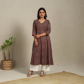 Brown Block Print Natural Dyed Cotton A-Line Ajrakh Kurta