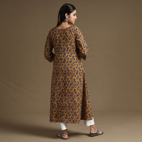 Brown Block Print Natural Dyed Cotton Straight Bagru Kurta