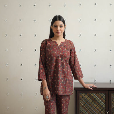 Brown - printed cotton co-ord set 10 - handcrafted