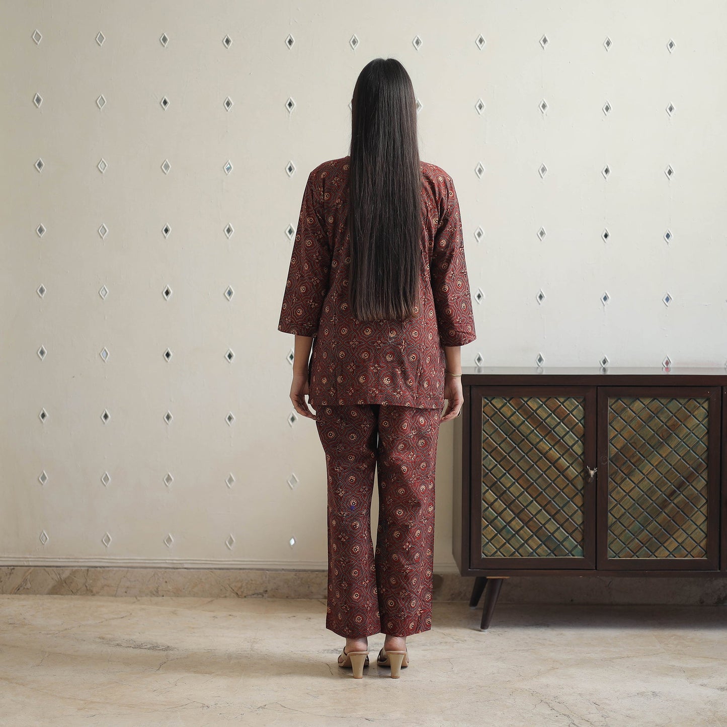 Brown - printed cotton co-ord set 10 - handcrafted