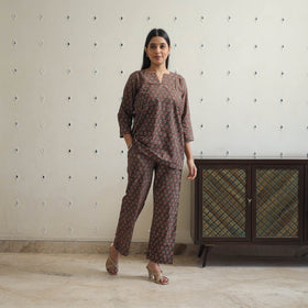 Brown - printed cotton co-ord set 20 - handcrafted