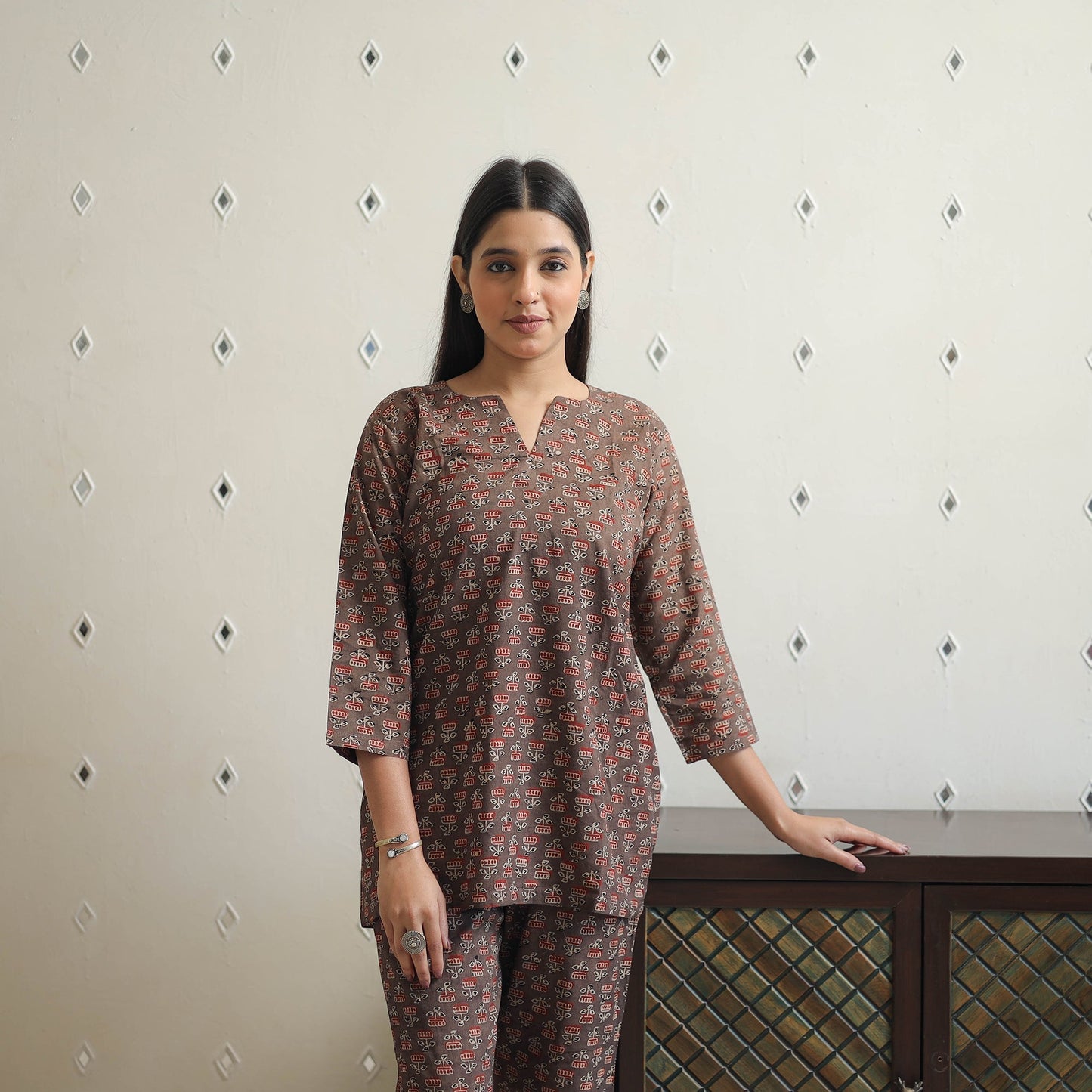 Brown - printed cotton co-ord set 20 - handcrafted