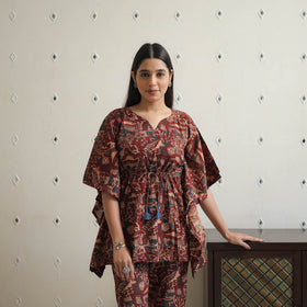  Brown Block Printed Cotton Kaftan Ajrakh Co-ord Set