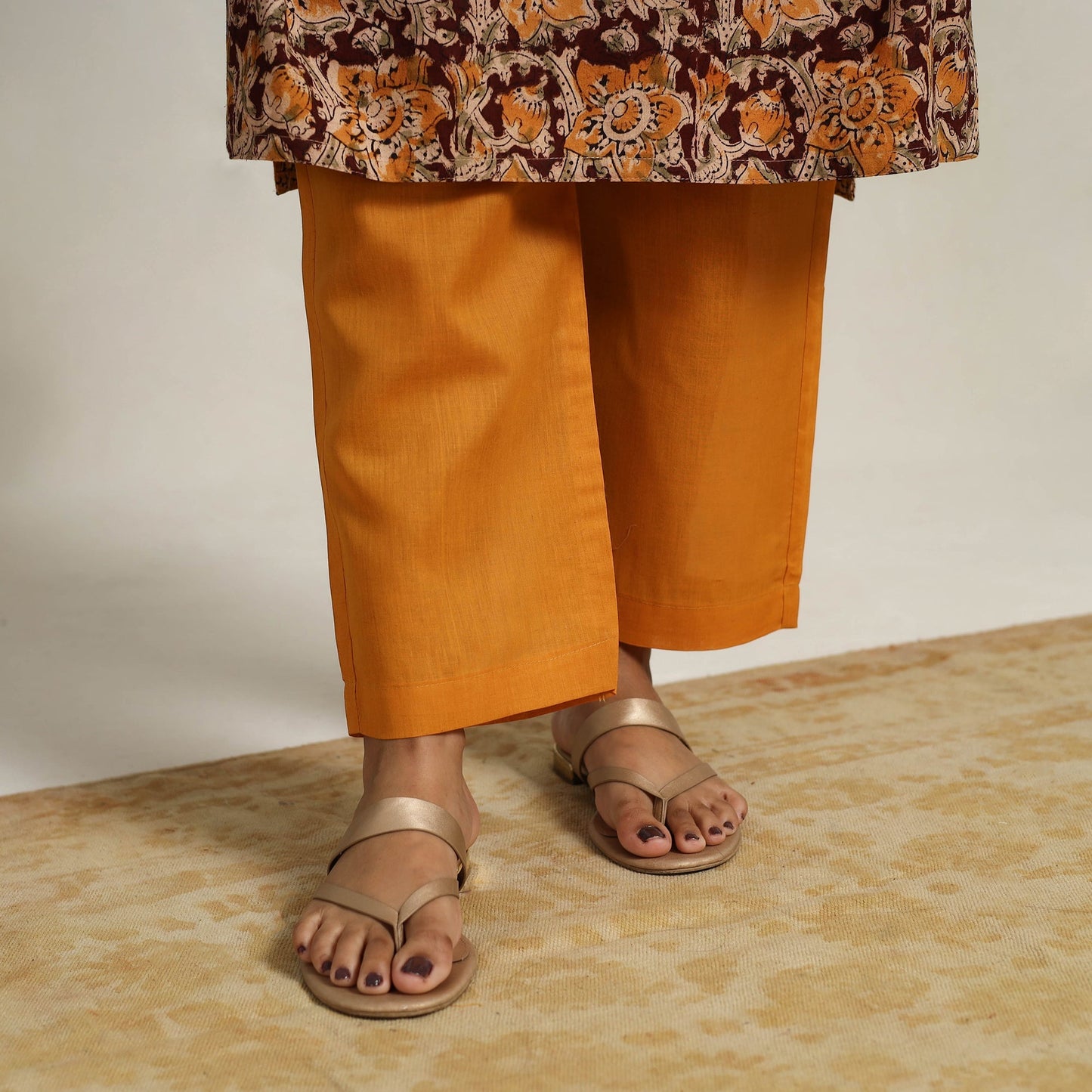 Buy Brown Block Printed Cotton Kalamkari Kurta Set