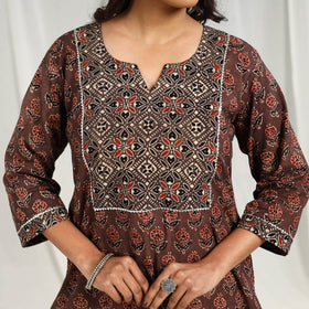 Brown Block Printed Cotton Straight Ajrakh Kurta for Women