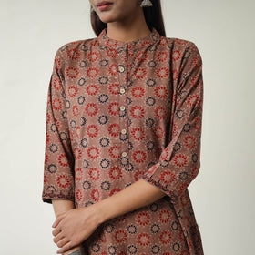 Shop Brown Block Printed Cotton Straight Ajrakh Kurta Online