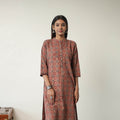 Shop Brown Block Printed Cotton Straight Ajrakh Kurta Online