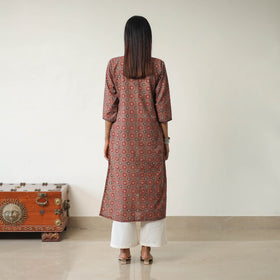 Shop Brown Block Printed Cotton Straight Ajrakh Kurta Online