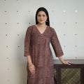 Brown Block Printed Cotton Straight Ajrakh Kurta for Women