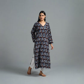 Buy Brown Block Printed Cotton Straight Bagru Kurta for Women