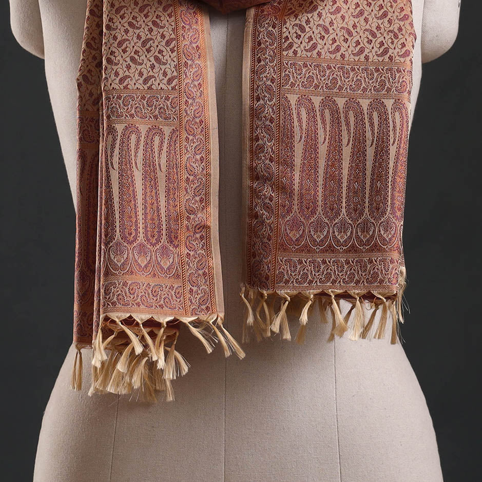 Brocade handloom semi silk banarasi stole 37 - handcrafted