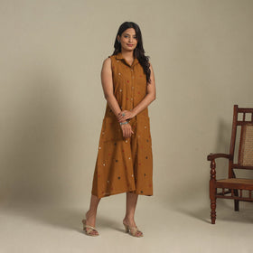 Brown - button down cotton jacquard dress 12 - handcrafted