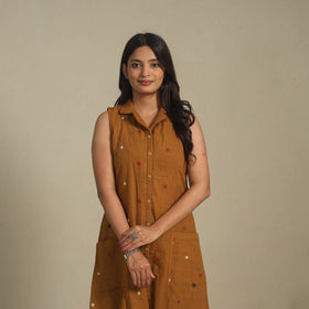 Brown - button down cotton jacquard dress 12 - handcrafted