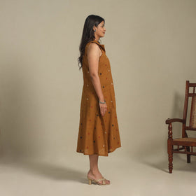 Brown - button down cotton jacquard dress 12 - handcrafted