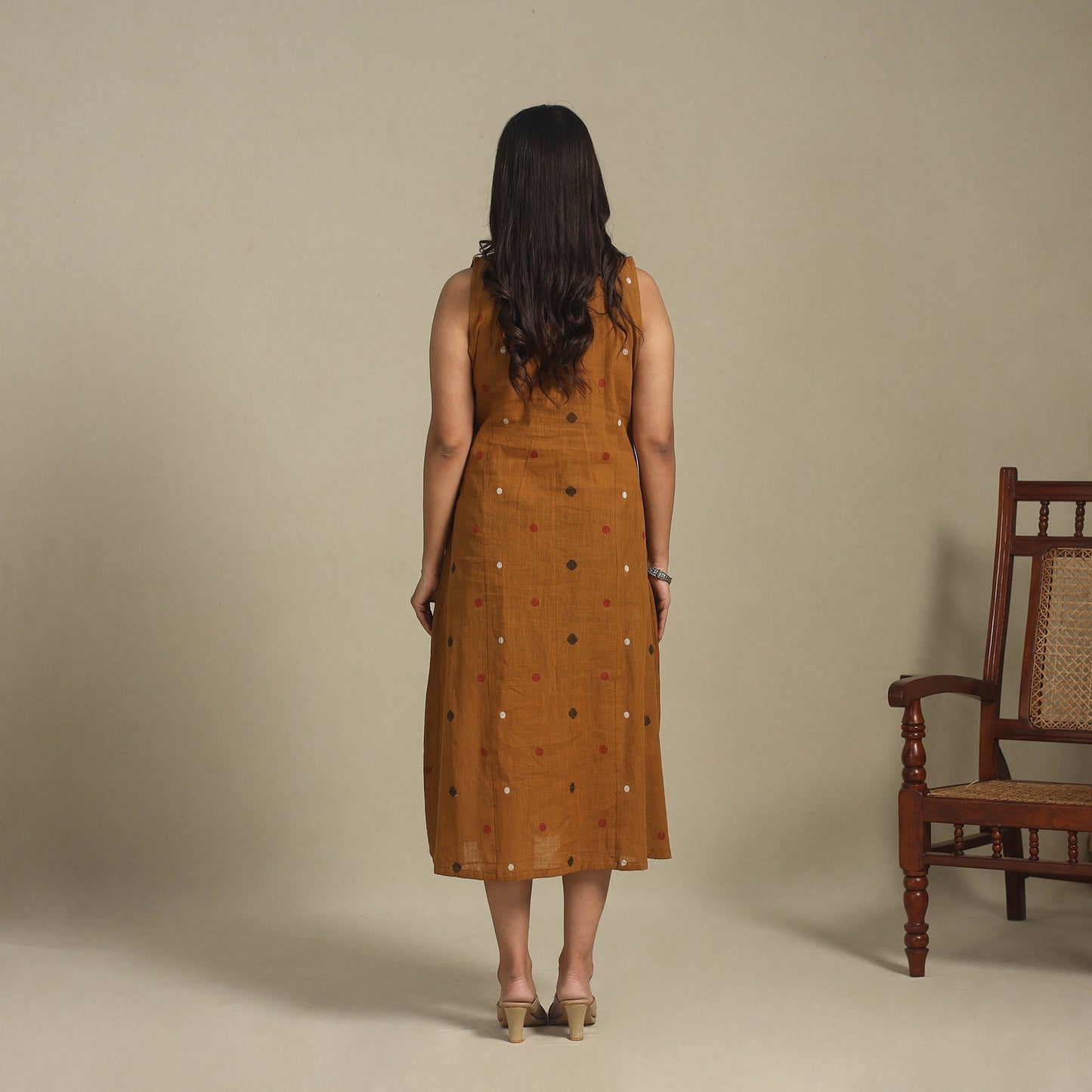 Brown - button down cotton jacquard dress 12 - handcrafted